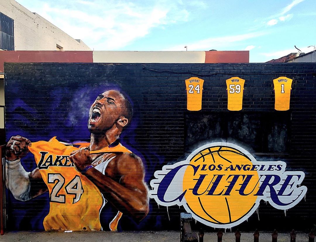 mural in Los Angeles by artist Jonas Never. Tagged: Kobe Bryant, Los Angeles Lakers, NBA, sports