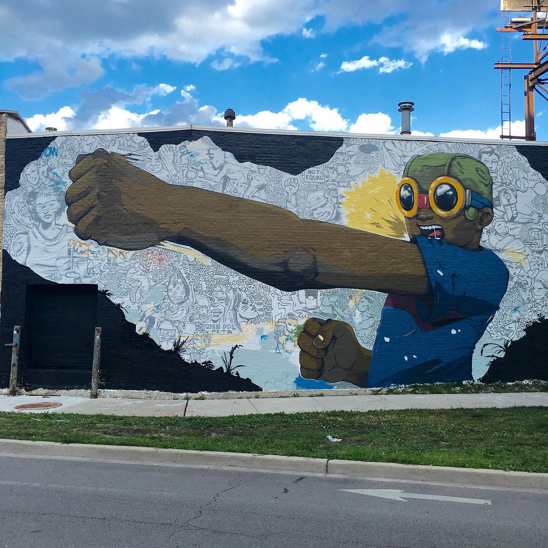 mural in Chicago by artist Hebru Brantley. Tagged: character