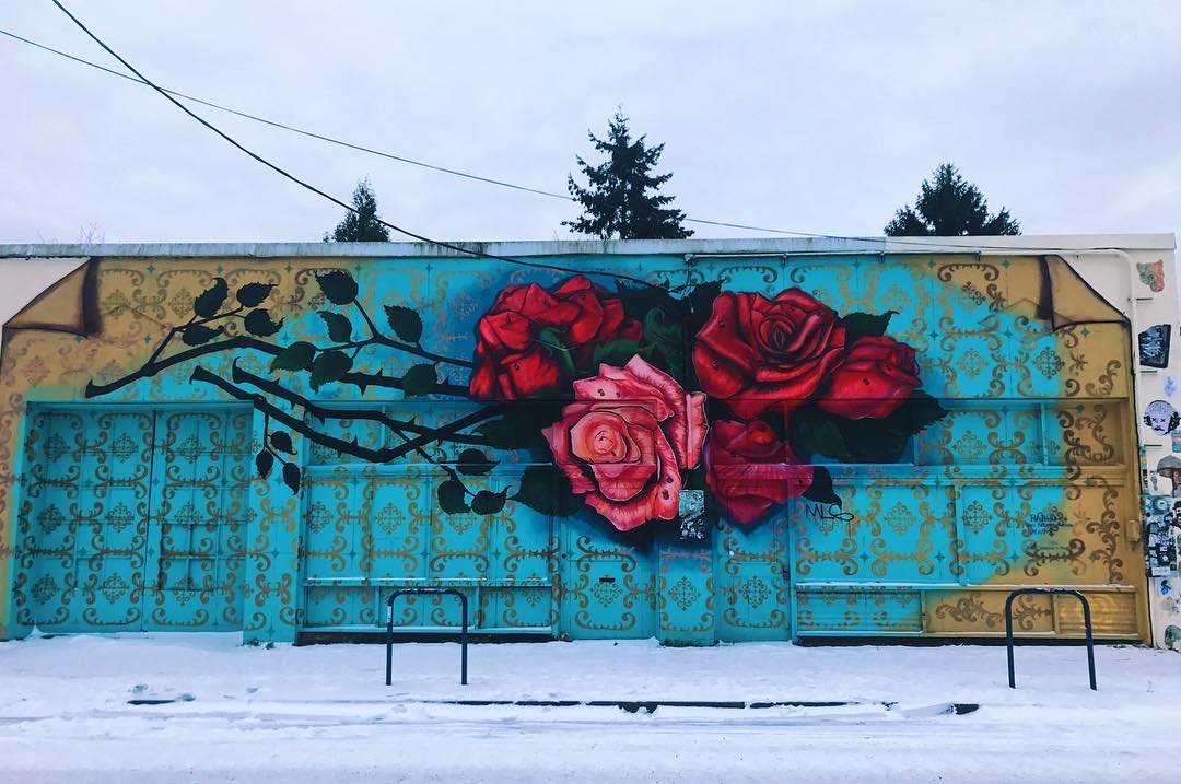 mural in Portland by artist Pablo Gonzalez. Tagged: flowers, rose