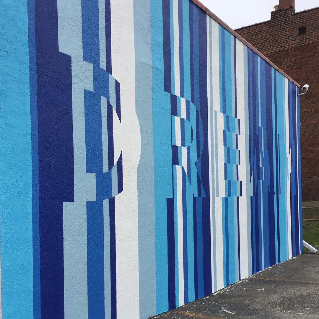 mural in Columbus by artist Jeremy Jarvis. Tagged: blue, lettering