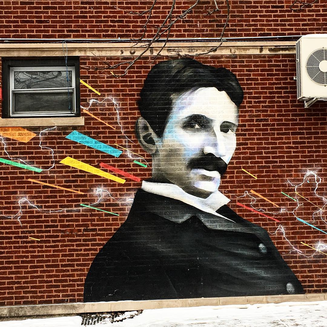 mural in Chicago by artist Asend. Tagged: Nikola Tesla