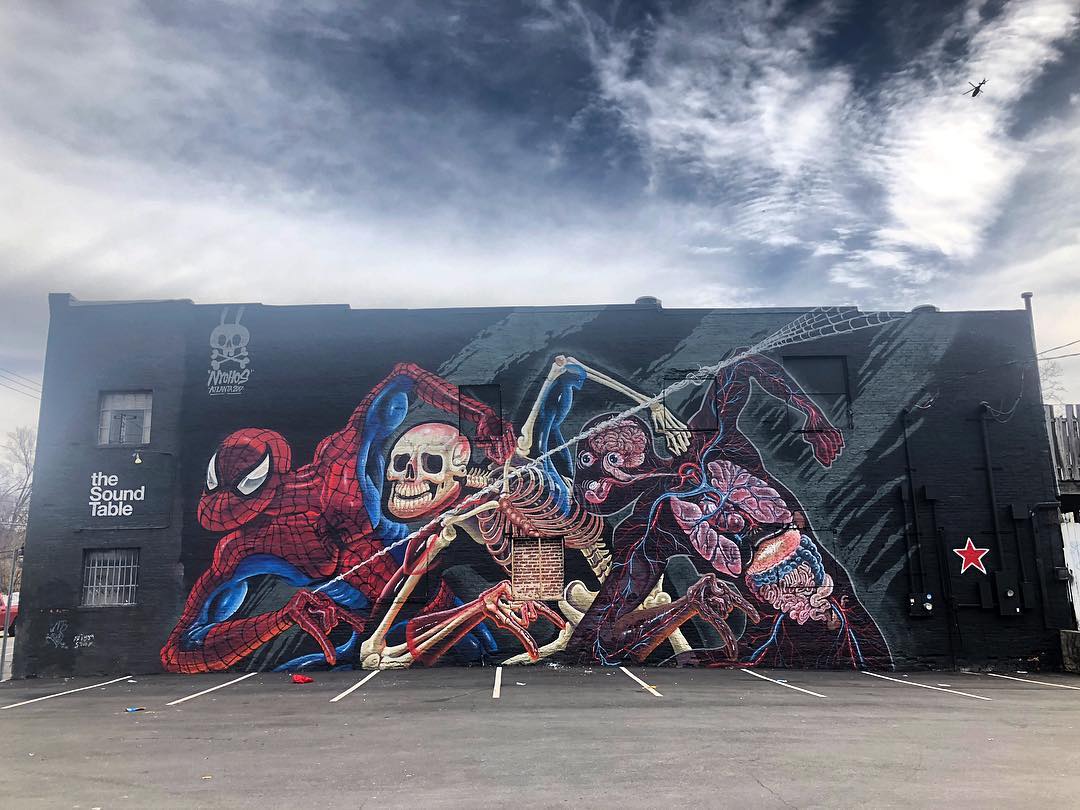 mural in Atlanta by artist Nychos. Tagged: outerspace project, Spider-Man