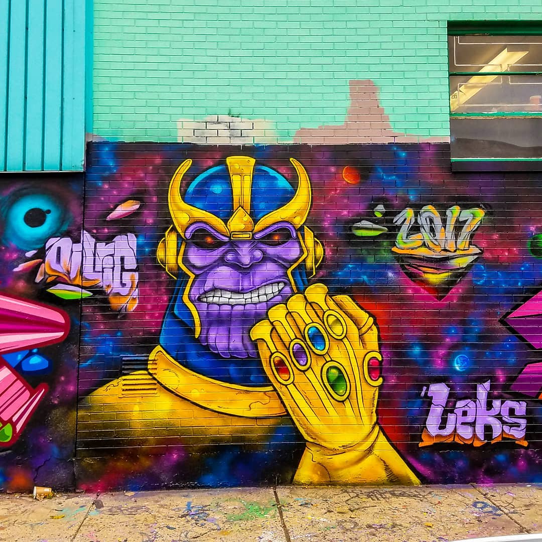 mural in Chicago by artist Leks. Tagged: Avengers, Thanos