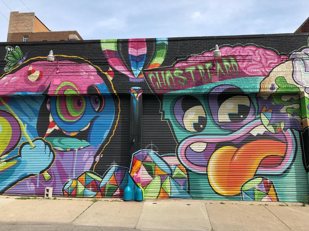 mural in Detroit by artist Patch Whisky. Tagged: character