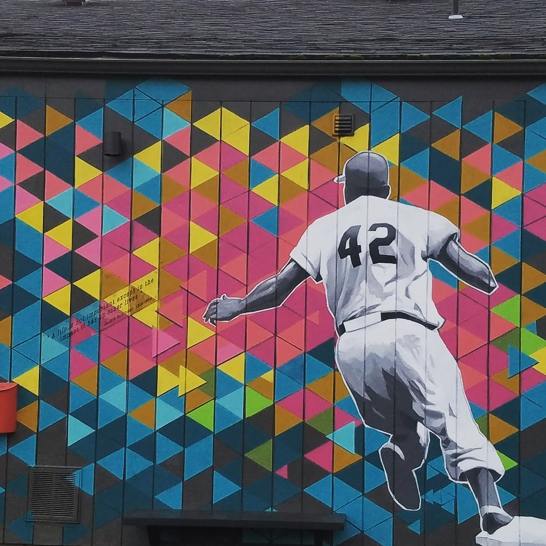mural in Portland by artist Johnny Terrific. Tagged: Jackie Robinson, sports