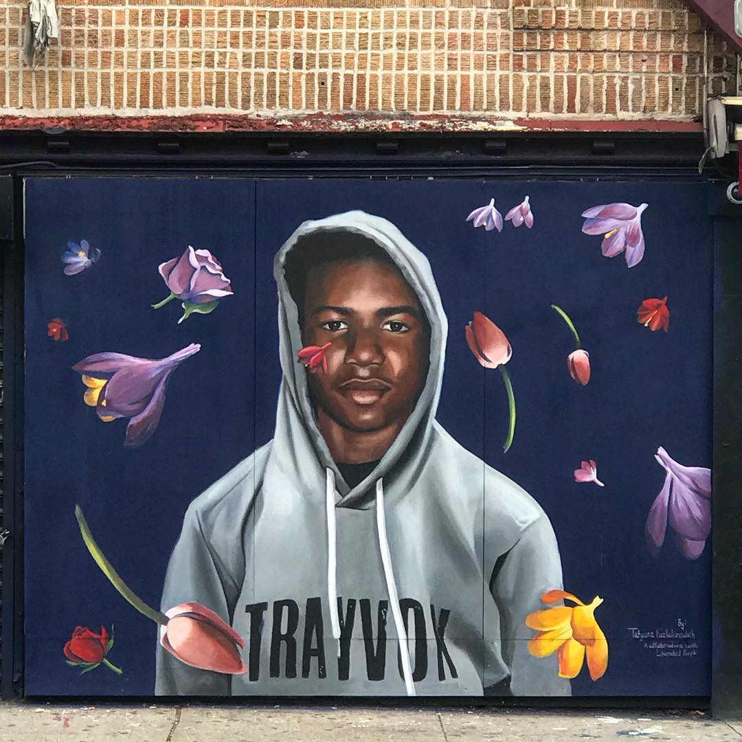mural in New York by artist Tatyana Fazlalizadeh. Tagged: Trayvon Martin
