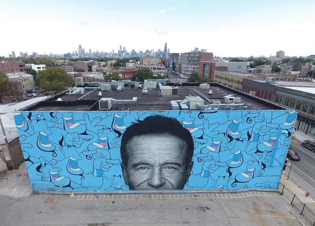 mural in Chicago by artist Jerkface. Tagged: Aladdin, Robin Williams