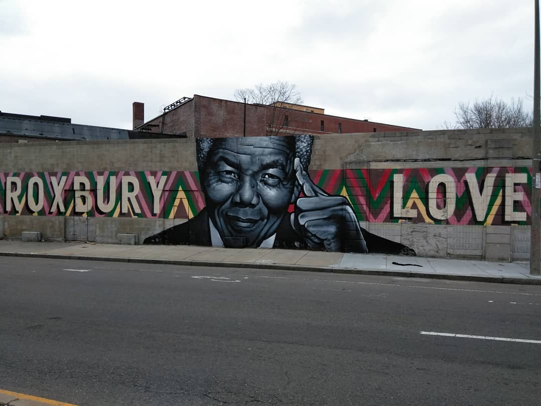 mural in Boston by artist Deme5. Tagged: love, Nelson Mandela