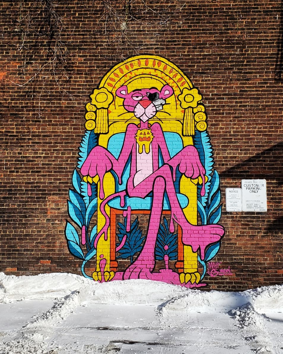 mural in Toronto by artist Matt Gondek. Tagged: Pink Panther
