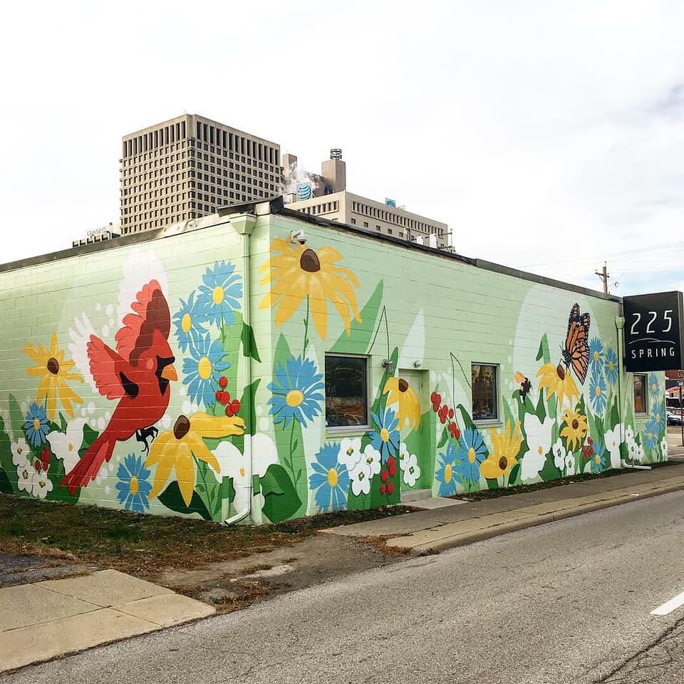 mural in Columbus by artist unknown. Tagged: animals, flowers