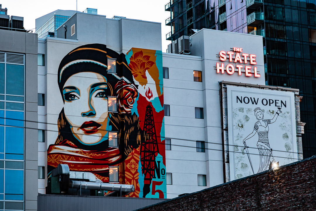 mural in Seattle by artist Shepard Fairey.