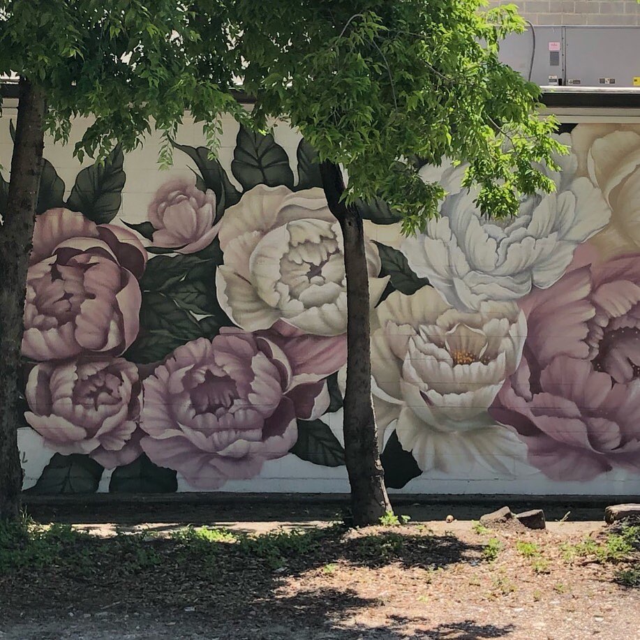 mural in Houston by artist unknown. Tagged: flowers