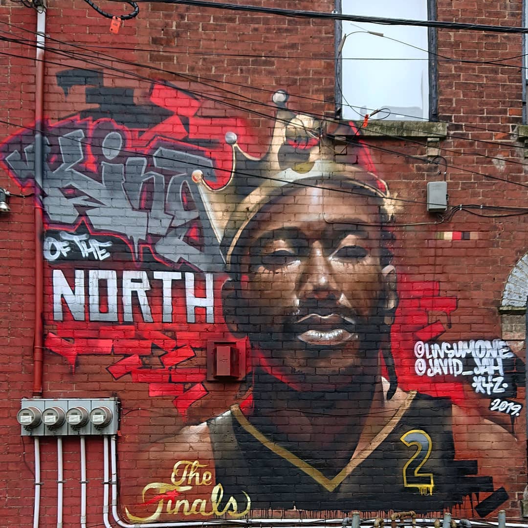 mural in Toronto by artist Luvsumone. Tagged: Kawhi Leonard, NBA, sports, Toronto Raptors